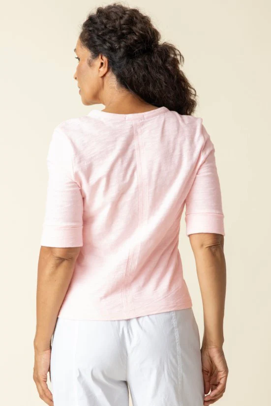 Peruvian Textured Cotton Split Collar Elbow Sleeve Tee - Image 7